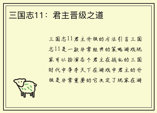 三国志11：君主晋级之道