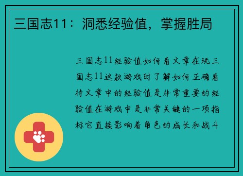 三国志11：洞悉经验值，掌握胜局