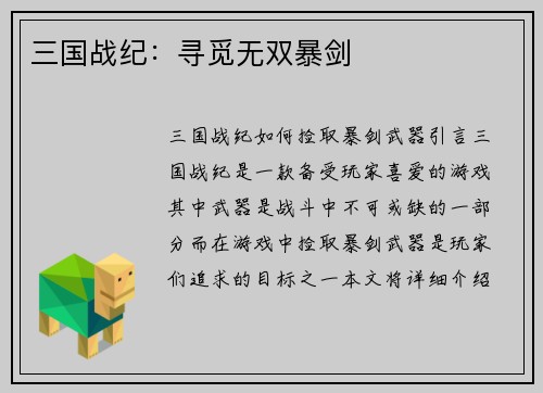 三国战纪：寻觅无双暴剑